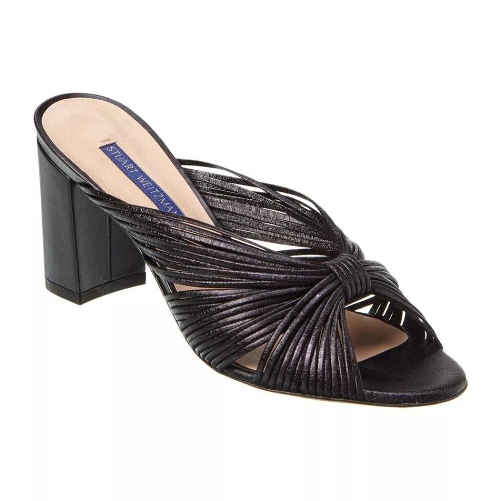 $500 STUART WEITZMAN PAYTON MULTI-STRAP VAMP LEATHER BLACK SANDAL 7.5 (DB8)